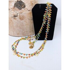 BLB Multicolor Beads & Gold Tone Discs 48" Chain Necklace